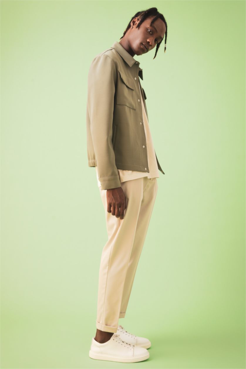 MAN Khaki Slim Fit Long Sleeve Double Side Pocket Detail Jacket