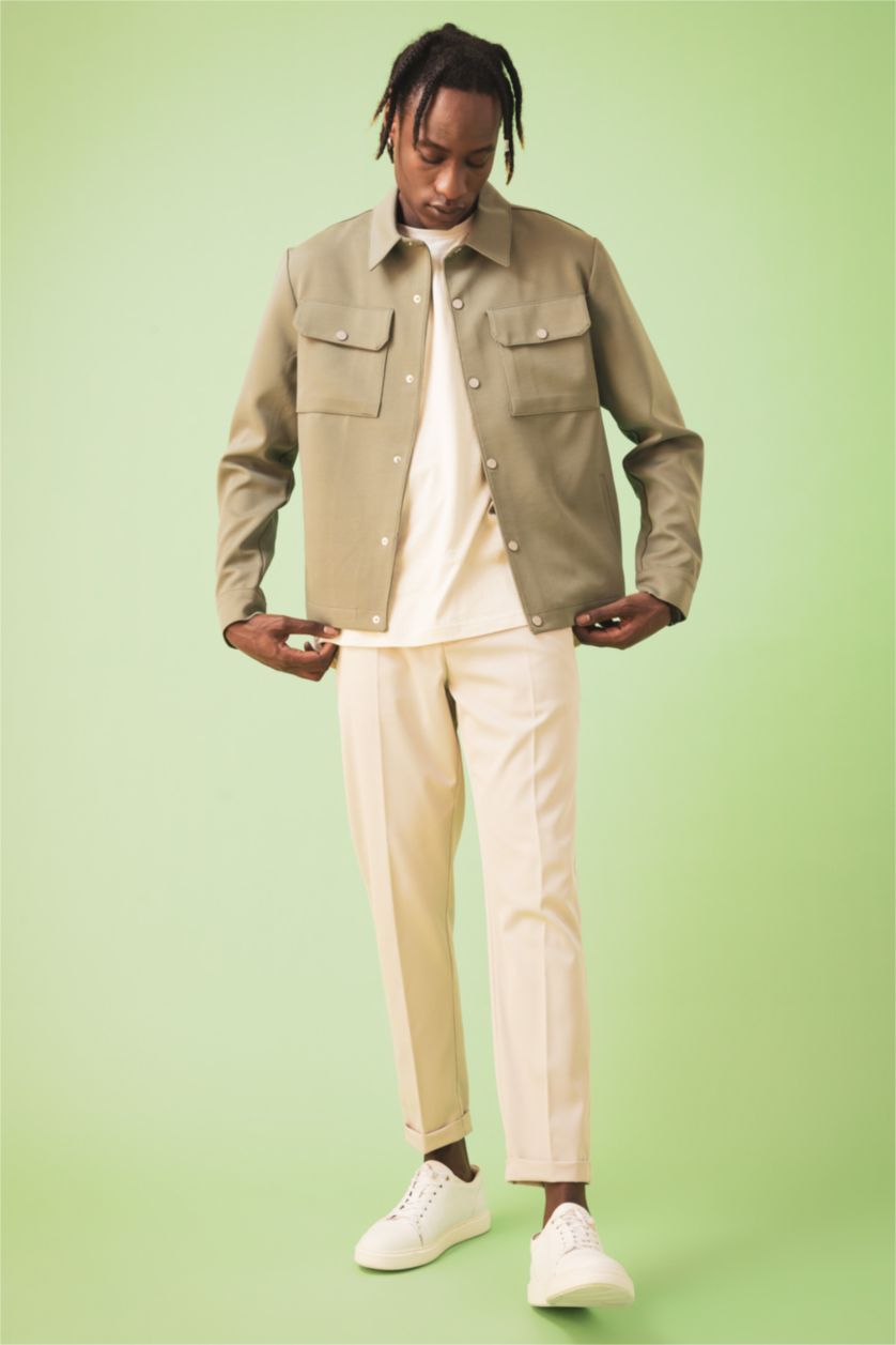 MAN Khaki Slim Fit Long Sleeve Double Side Pocket Detail Jacket