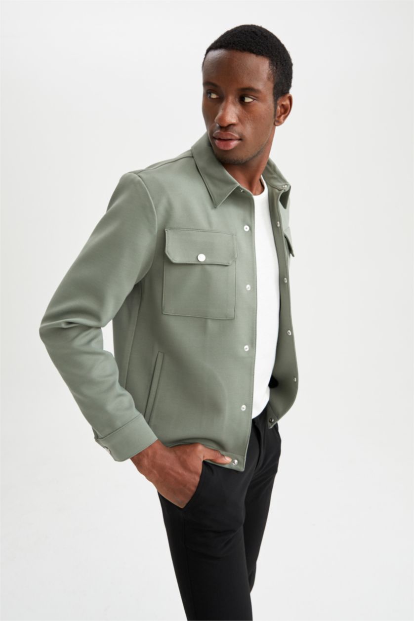 MAN Khaki Slim Fit Long Sleeve Double Side Pocket Detail Jacket