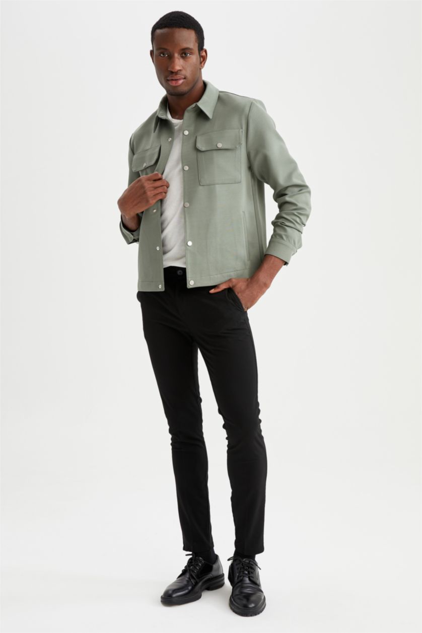 MAN Khaki Slim Fit Long Sleeve Double Side Pocket Detail Jacket