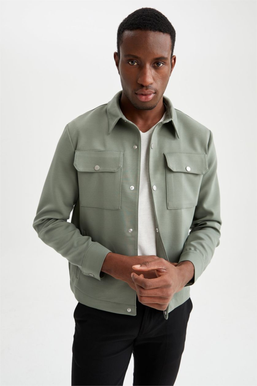 MAN Khaki Slim Fit Long Sleeve Double Side Pocket Detail Jacket