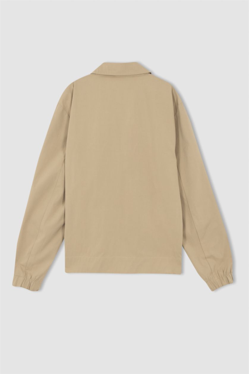 Erkek Kum Regular Fit Polo Yaka Fermuar Kapamalı Mevsimlik İnce Mont Ceket
