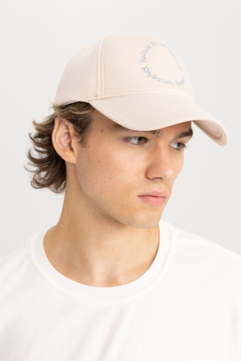 MAN Beige Men Embroidered Cotton Cap Hat
