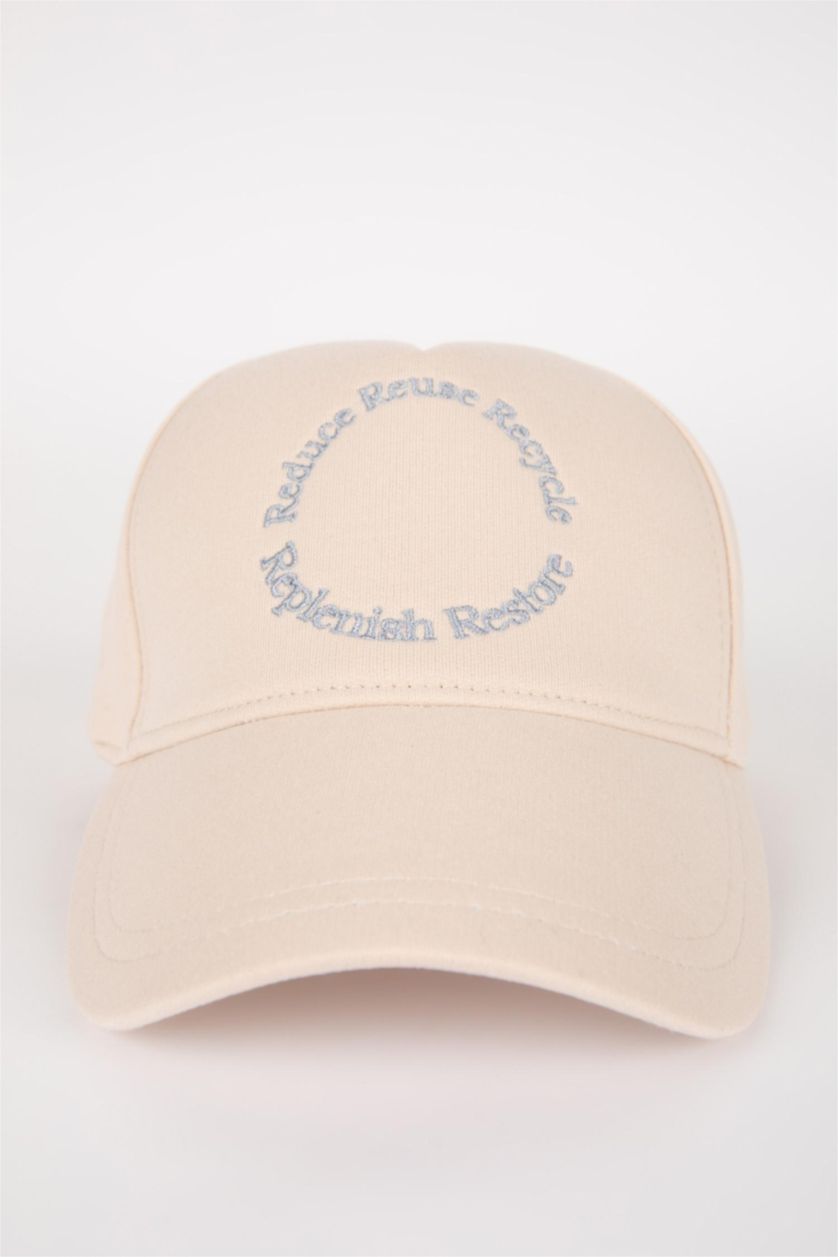 MAN Beige Men Embroidered Cotton Cap Hat