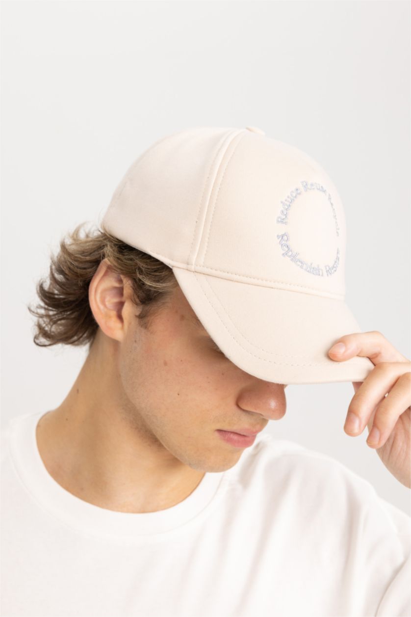 MAN Beige Men Embroidered Cotton Cap Hat