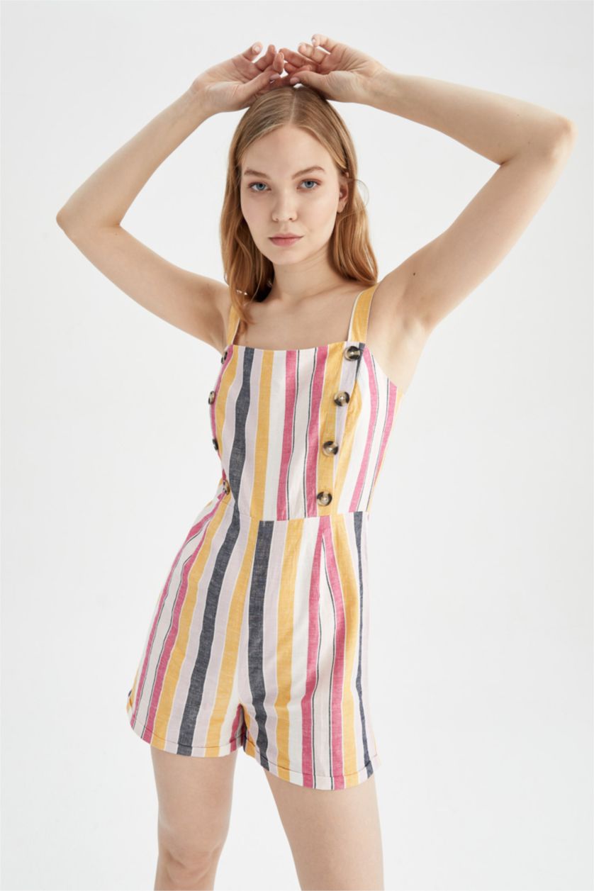 Woman Salmon Linen Blended Jumpsuit