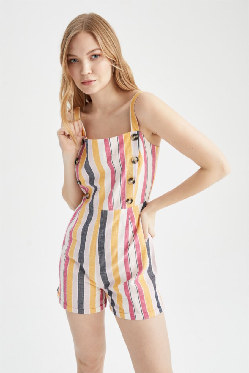 Woman Salmon Linen Blended Jumpsuit