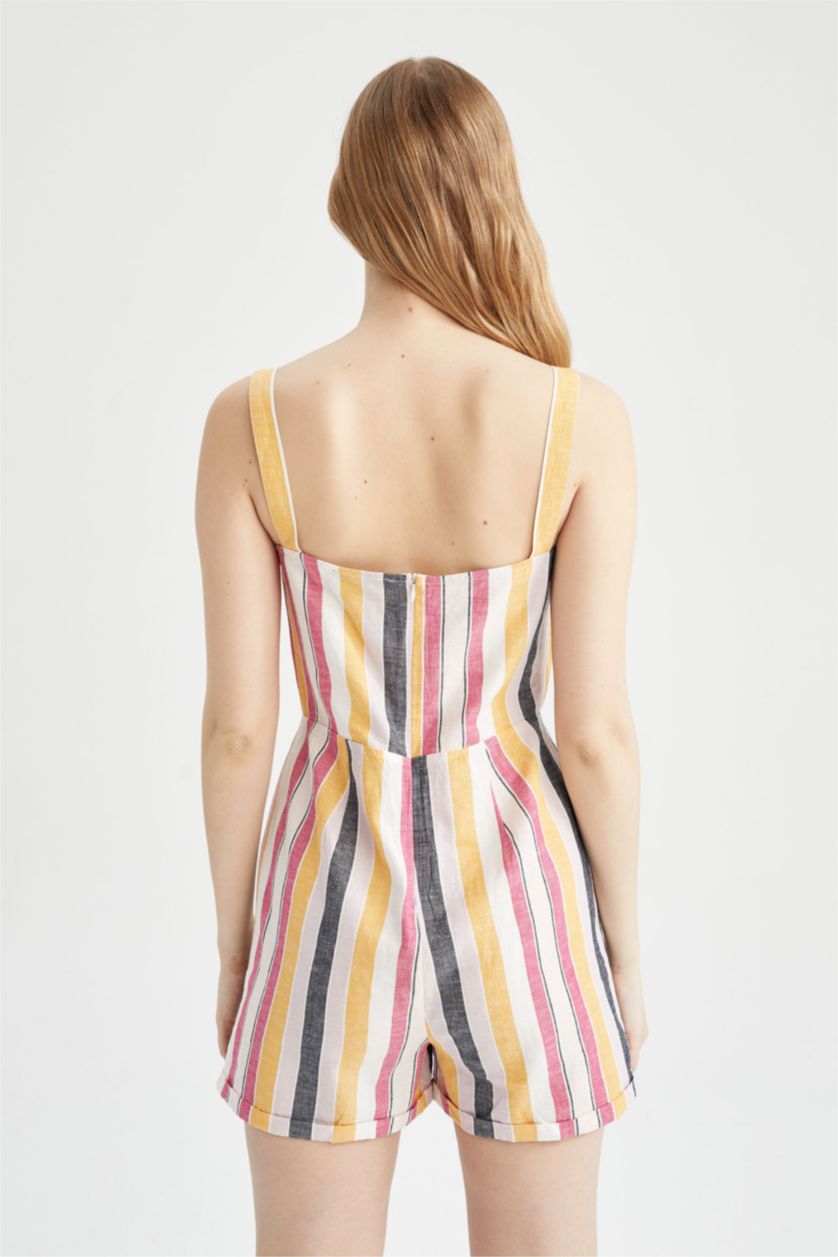 Woman Salmon Linen Blended Jumpsuit