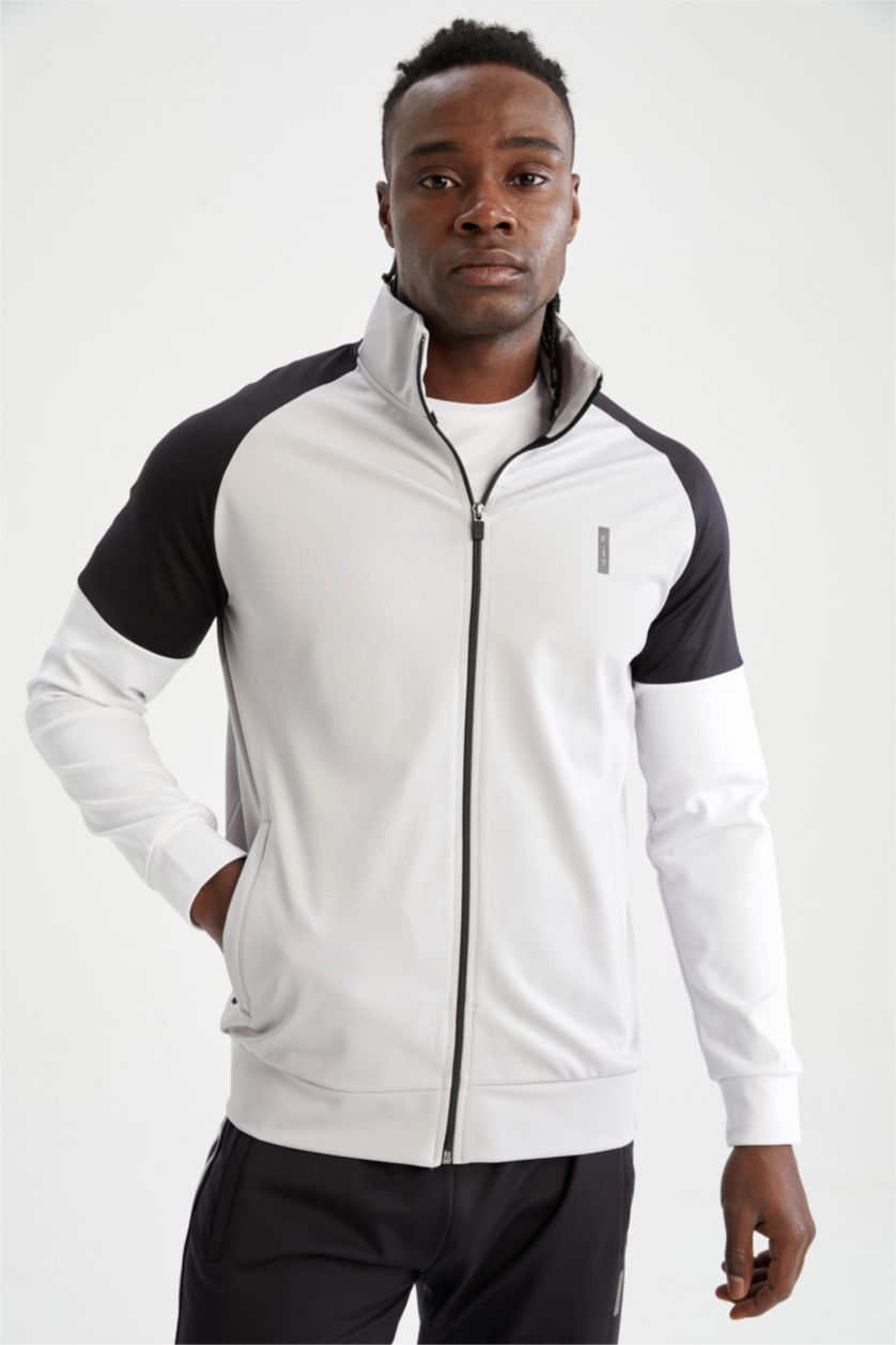 رجال رمادي فاتح Slim Fit Scuba Fabric Cardigan