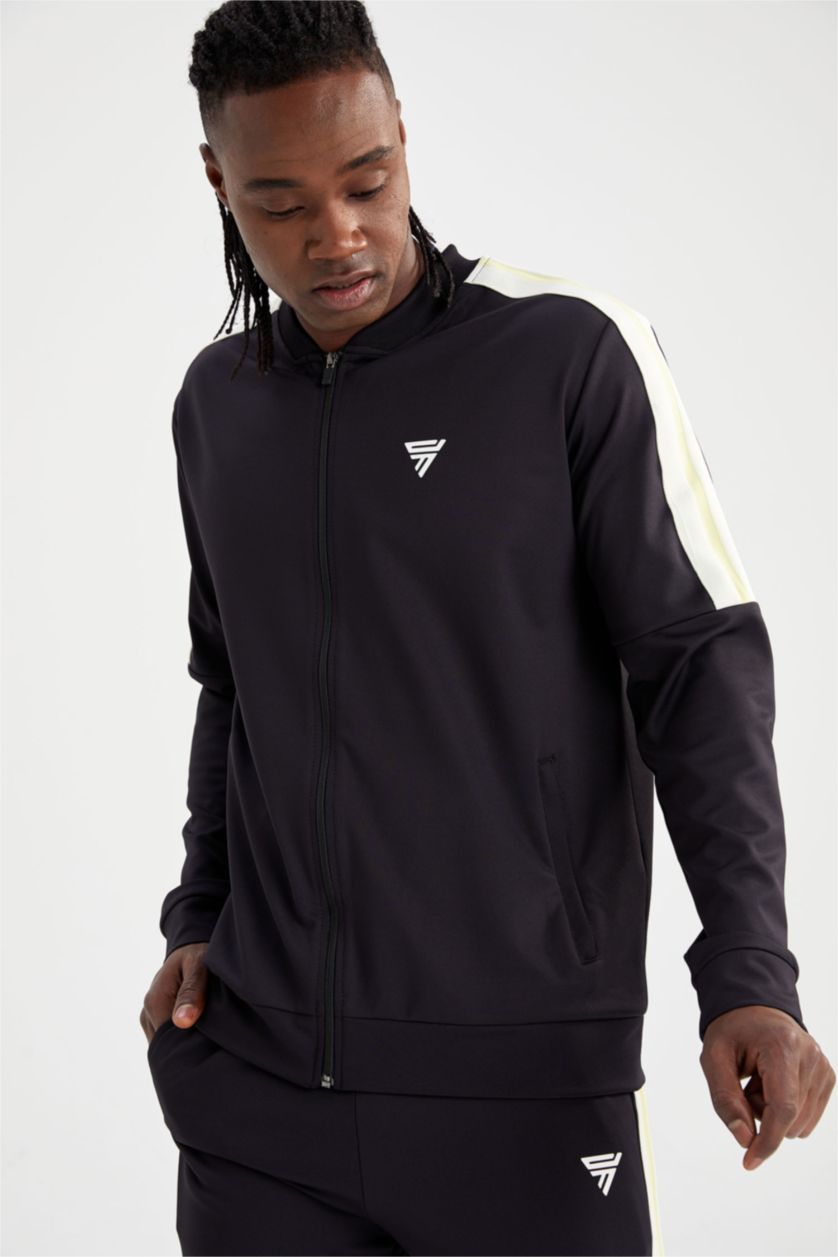 HOMME Noir Defacto Fit Sweat-shirt de sport coupe slim à col aviateur avec fermeture éclair