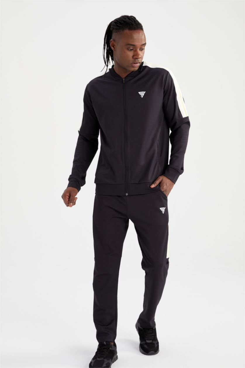 HOMME Noir Defacto Fit Sweat-shirt de sport coupe slim à col aviateur avec fermeture éclair