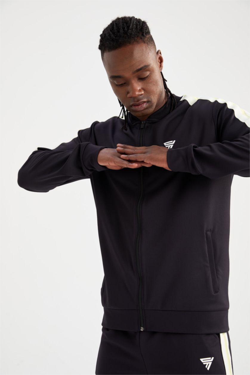 HOMME Noir Defacto Fit Sweat-shirt de sport coupe slim à col aviateur avec fermeture éclair