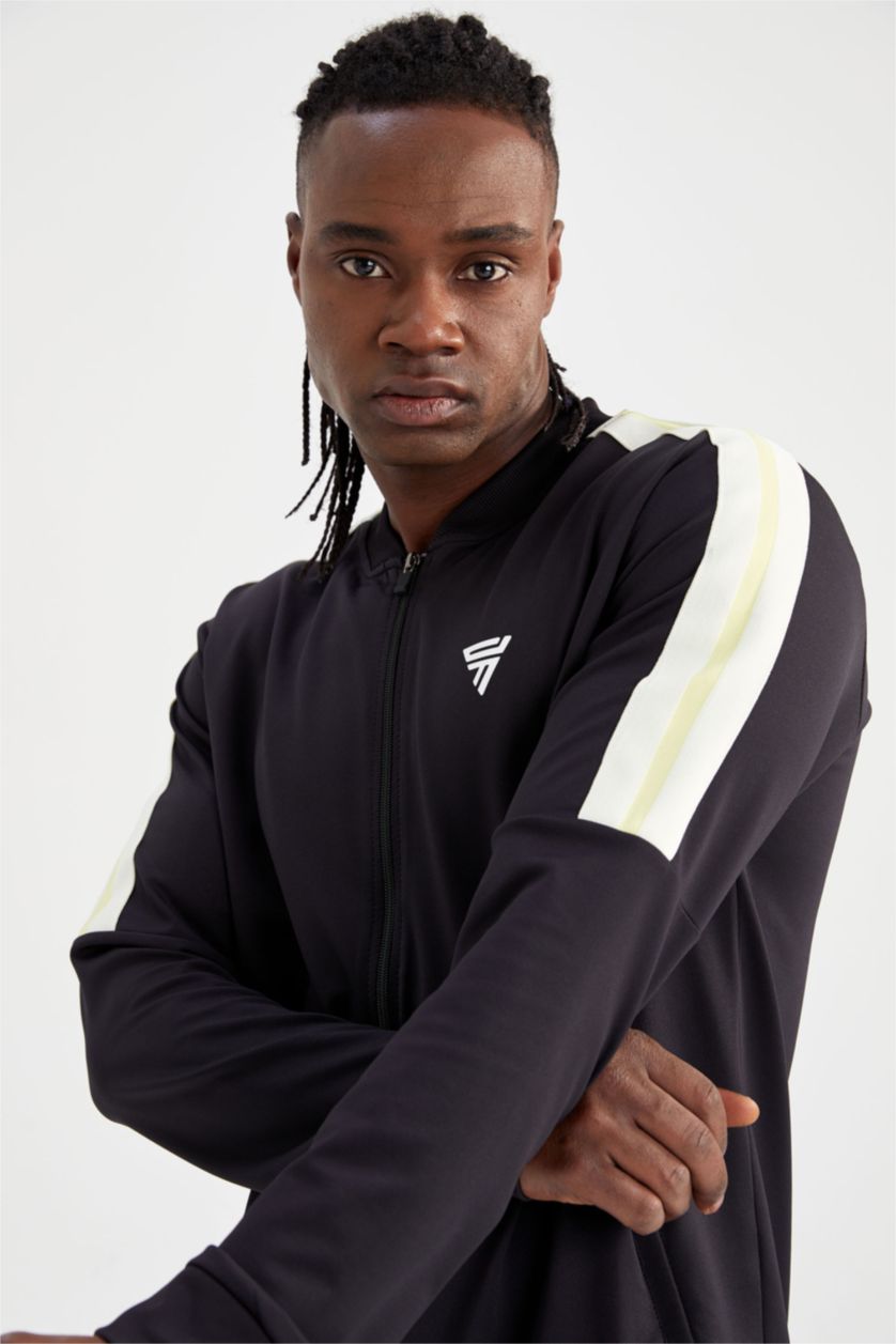 HOMME Noir Defacto Fit Sweat-shirt de sport coupe slim à col aviateur avec fermeture éclair