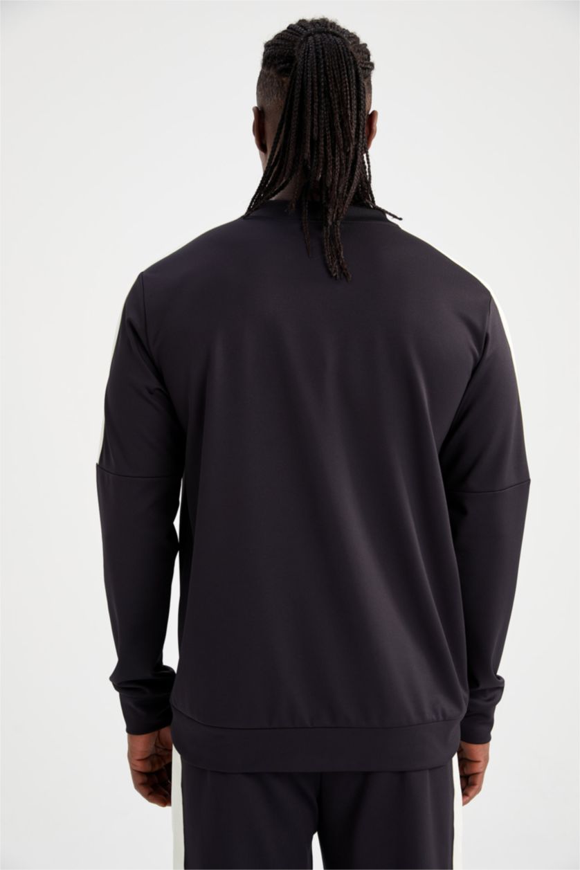 HOMME Noir Defacto Fit Sweat-shirt de sport coupe slim à col aviateur avec fermeture éclair