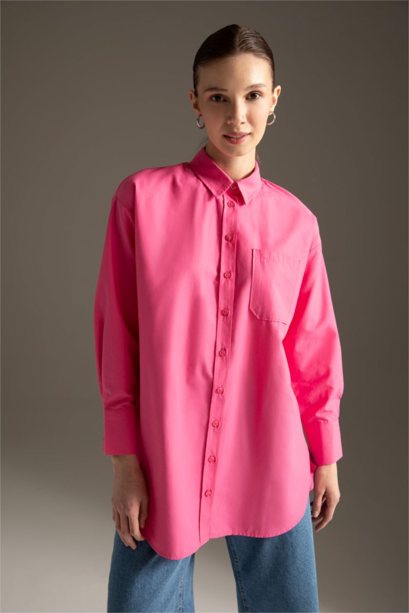 Женщины Розовый Рубашка свободного кроя из поплина