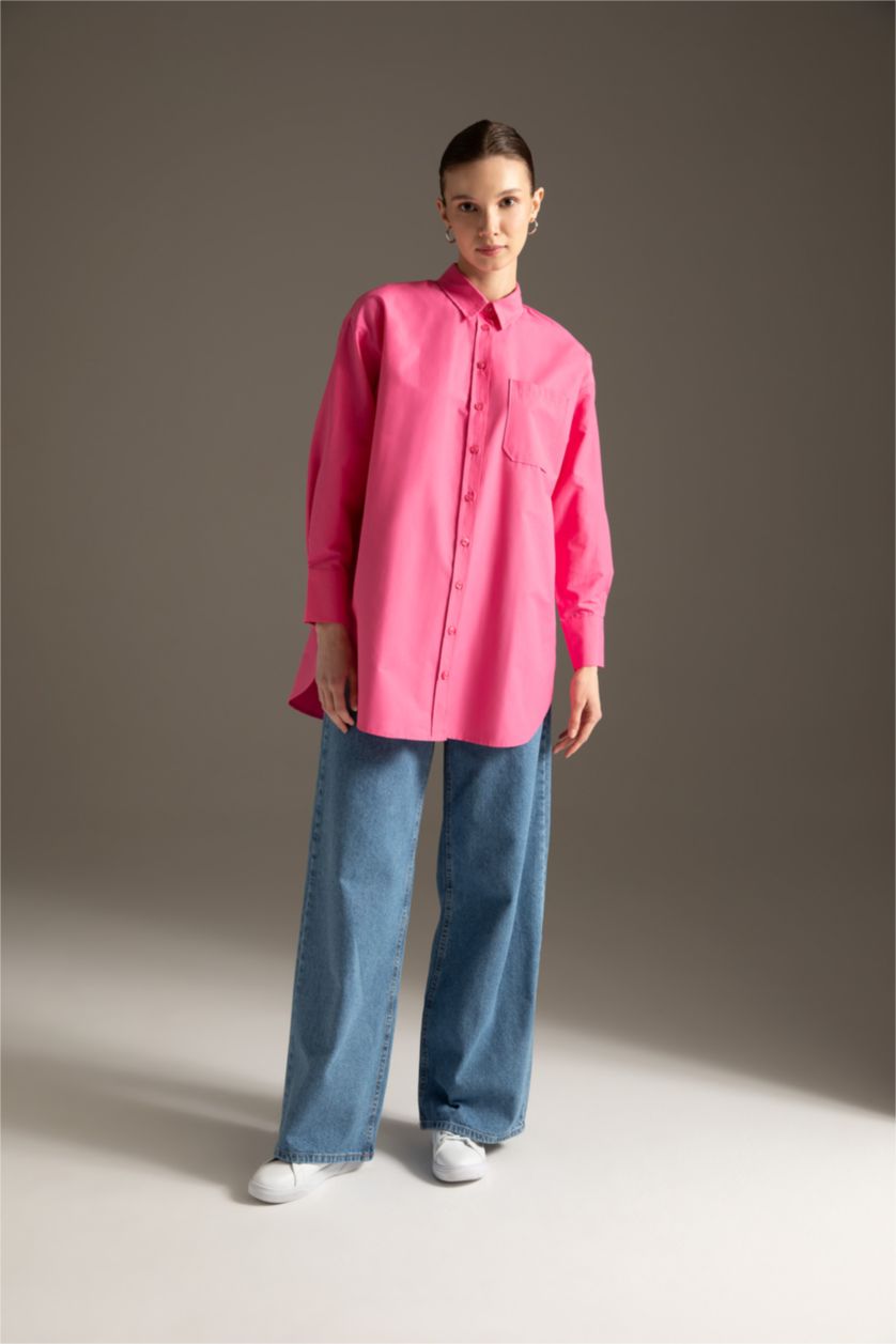 Женщины Розовый Рубашка свободного кроя из поплина