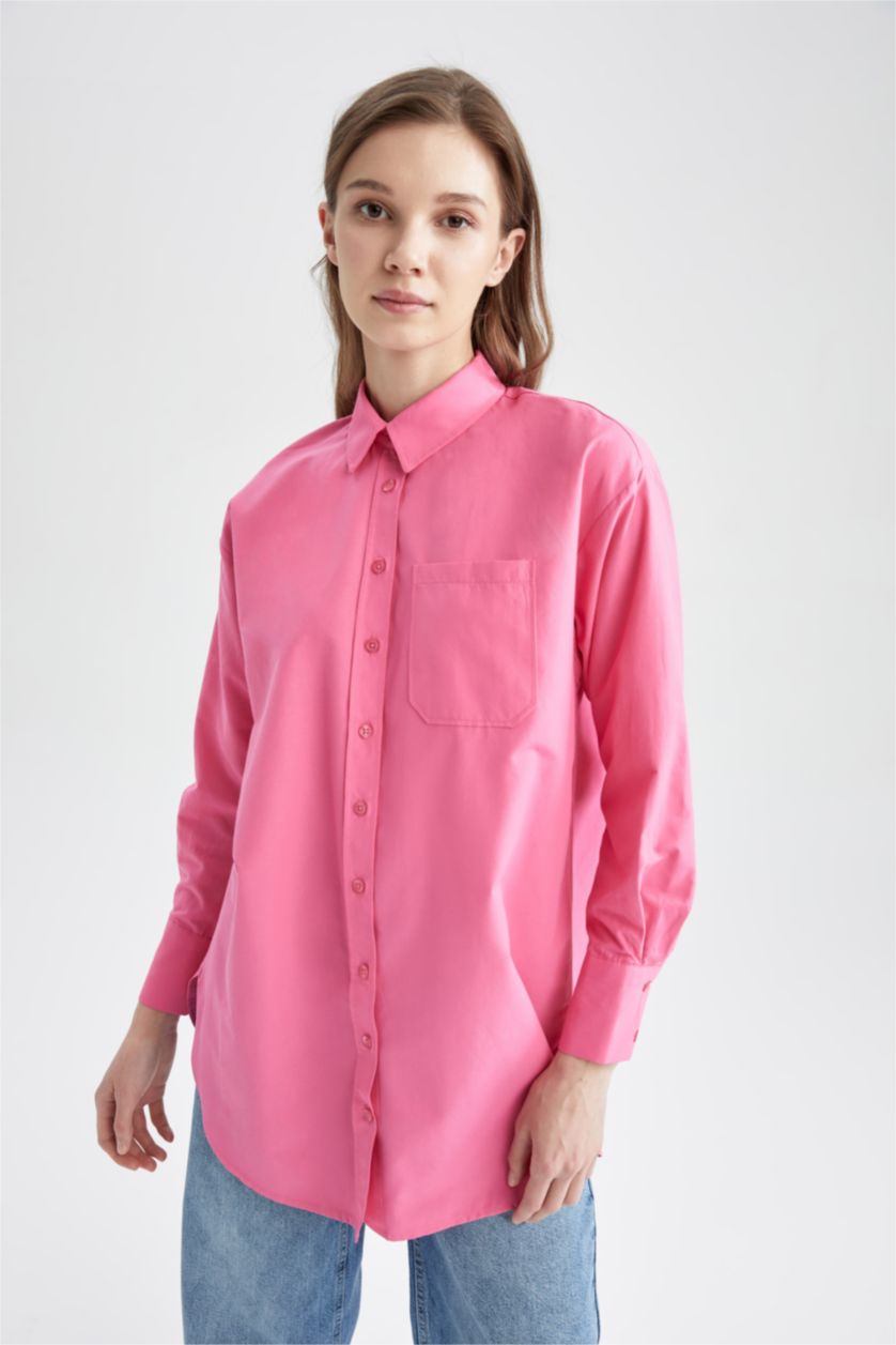 Женщины Розовый Рубашка свободного кроя из поплина