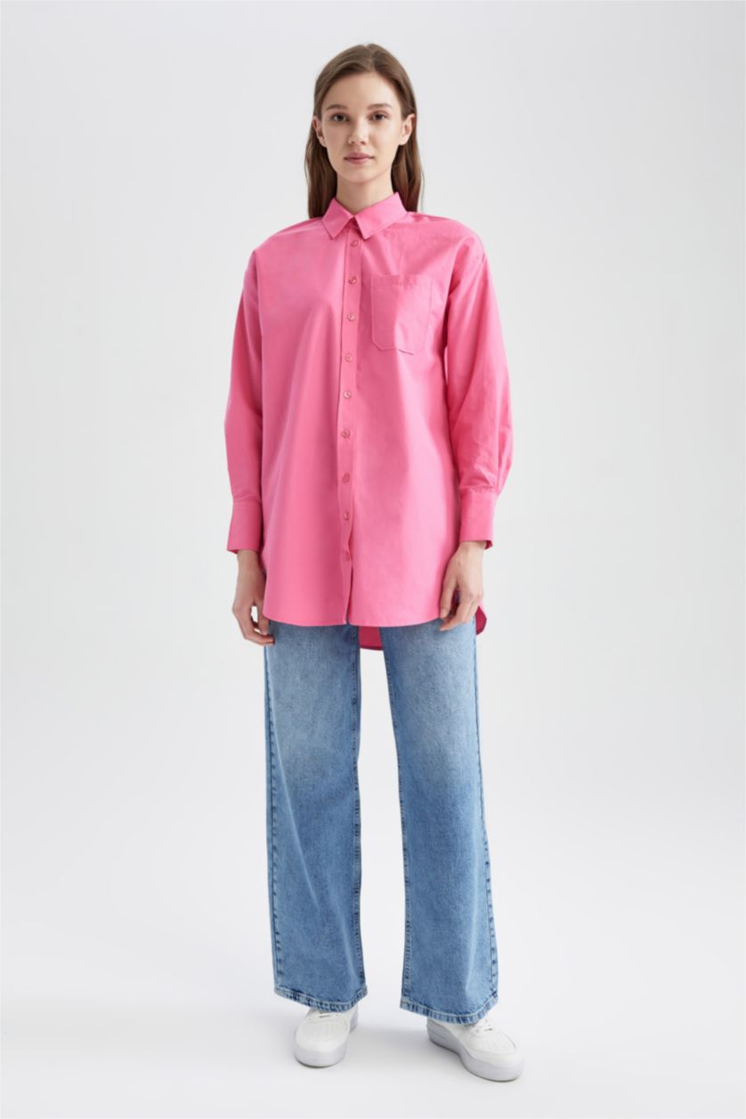 Женщины Розовый Рубашка свободного кроя из поплина