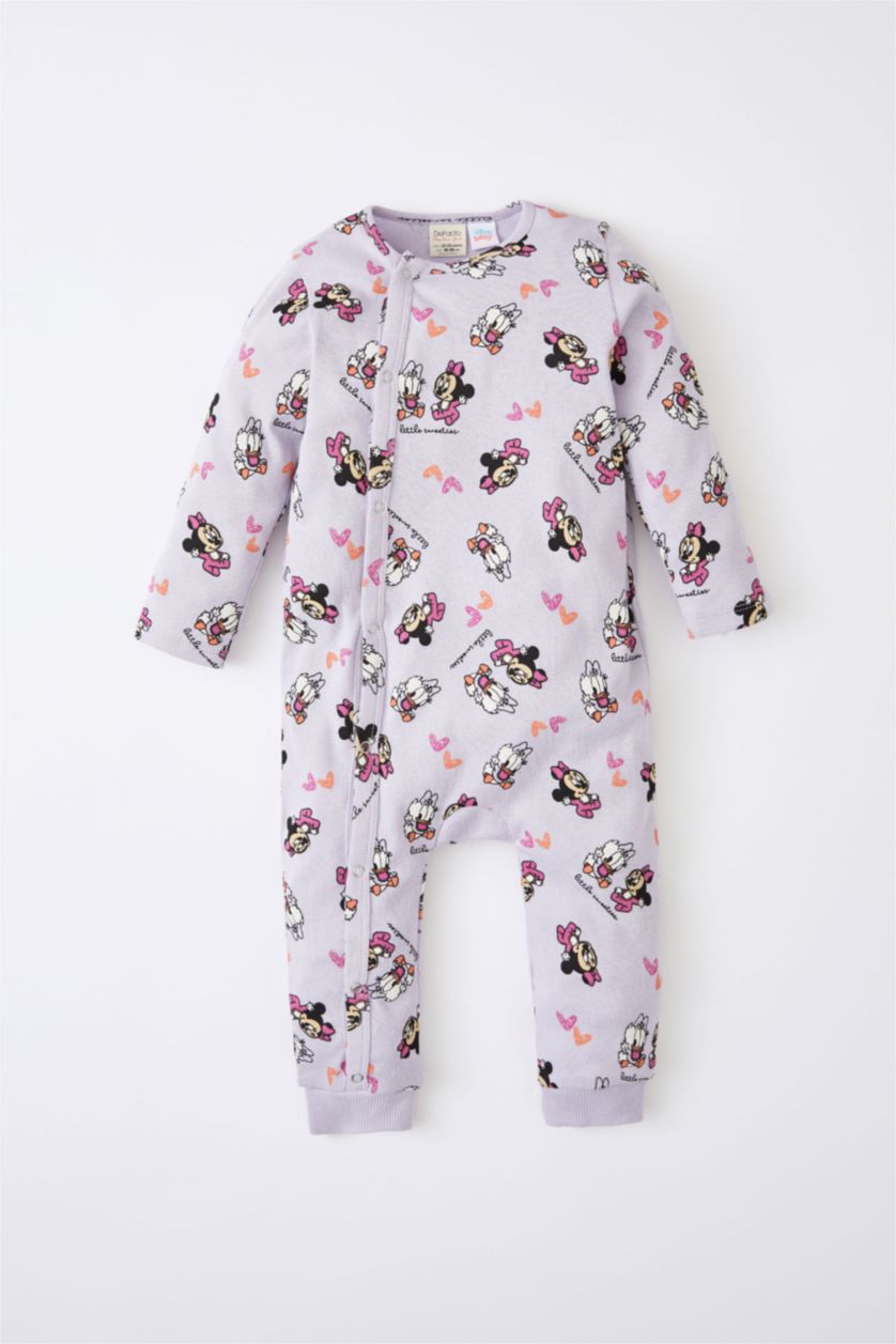 BÉBÉ FILLE Violet Clair Combinaison en coton à manches longues avec fermeture à pression pour bébé fille Minnie Mouse sous licence nouveau-né