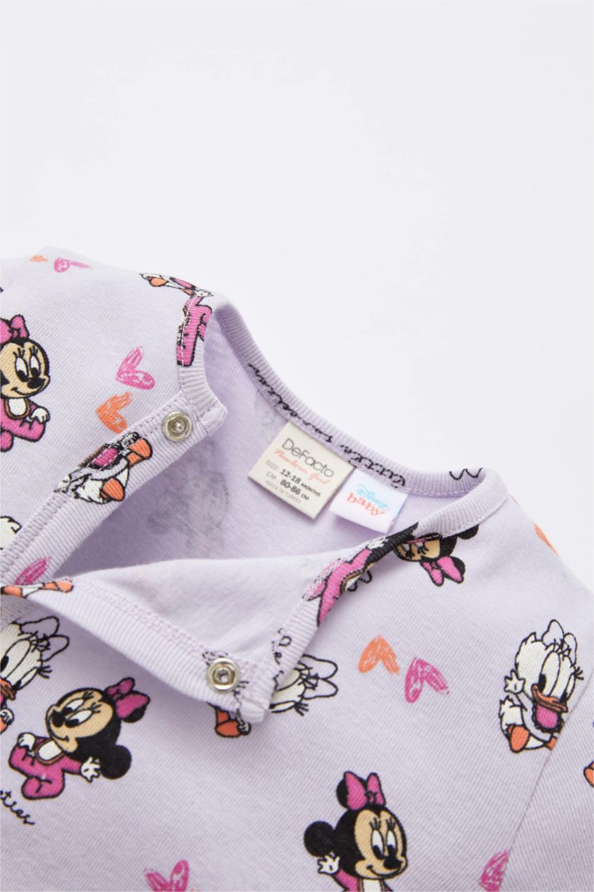 BÉBÉ FILLE Violet Clair Combinaison en coton à manches longues avec fermeture à pression pour bébé fille Minnie Mouse sous licence nouveau-né