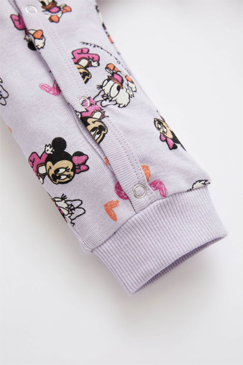 BÉBÉ FILLE Violet Clair Combinaison en coton à manches longues avec fermeture à pression pour bébé fille Minnie Mouse sous licence nouveau-né
