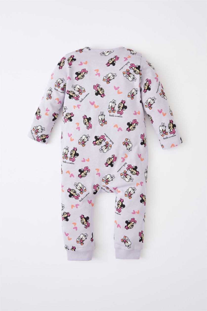 BÉBÉ FILLE Violet Clair Combinaison en coton à manches longues avec fermeture à pression pour bébé fille Minnie Mouse sous licence nouveau-né