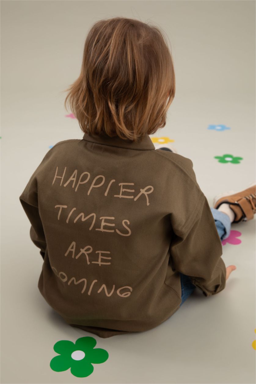 BÉBÉ GARÇON Kaki Clair Chemise manches longues en gabardine de coton imprimé dos bébé garçon