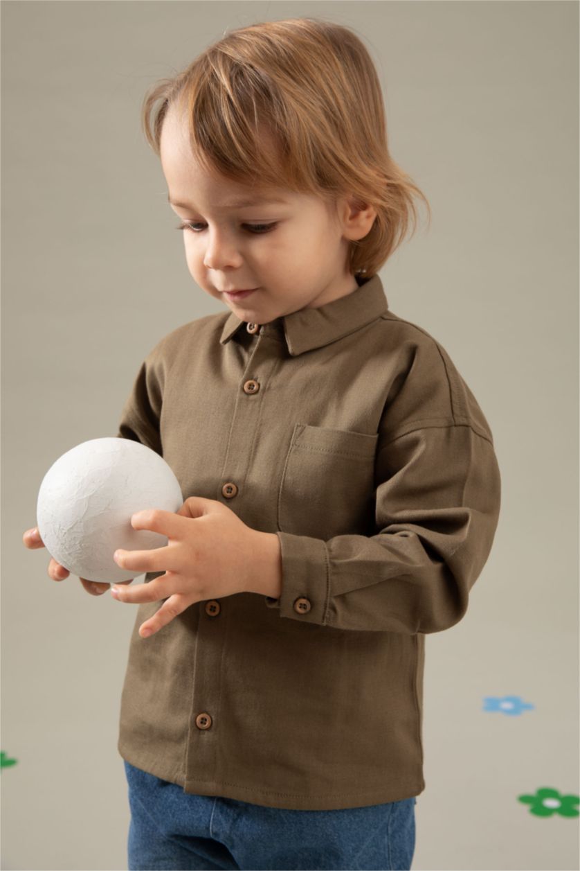 BÉBÉ GARÇON Kaki Clair Chemise manches longues en gabardine de coton imprimé dos bébé garçon