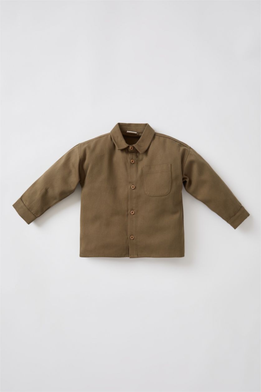 BÉBÉ GARÇON Kaki Clair Chemise manches longues en gabardine de coton imprimé dos bébé garçon