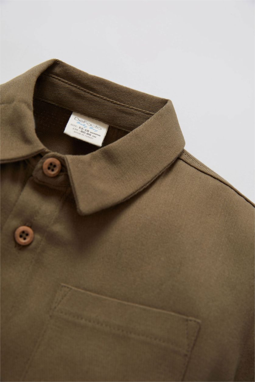 BÉBÉ GARÇON Kaki Clair Chemise manches longues en gabardine de coton imprimé dos bébé garçon