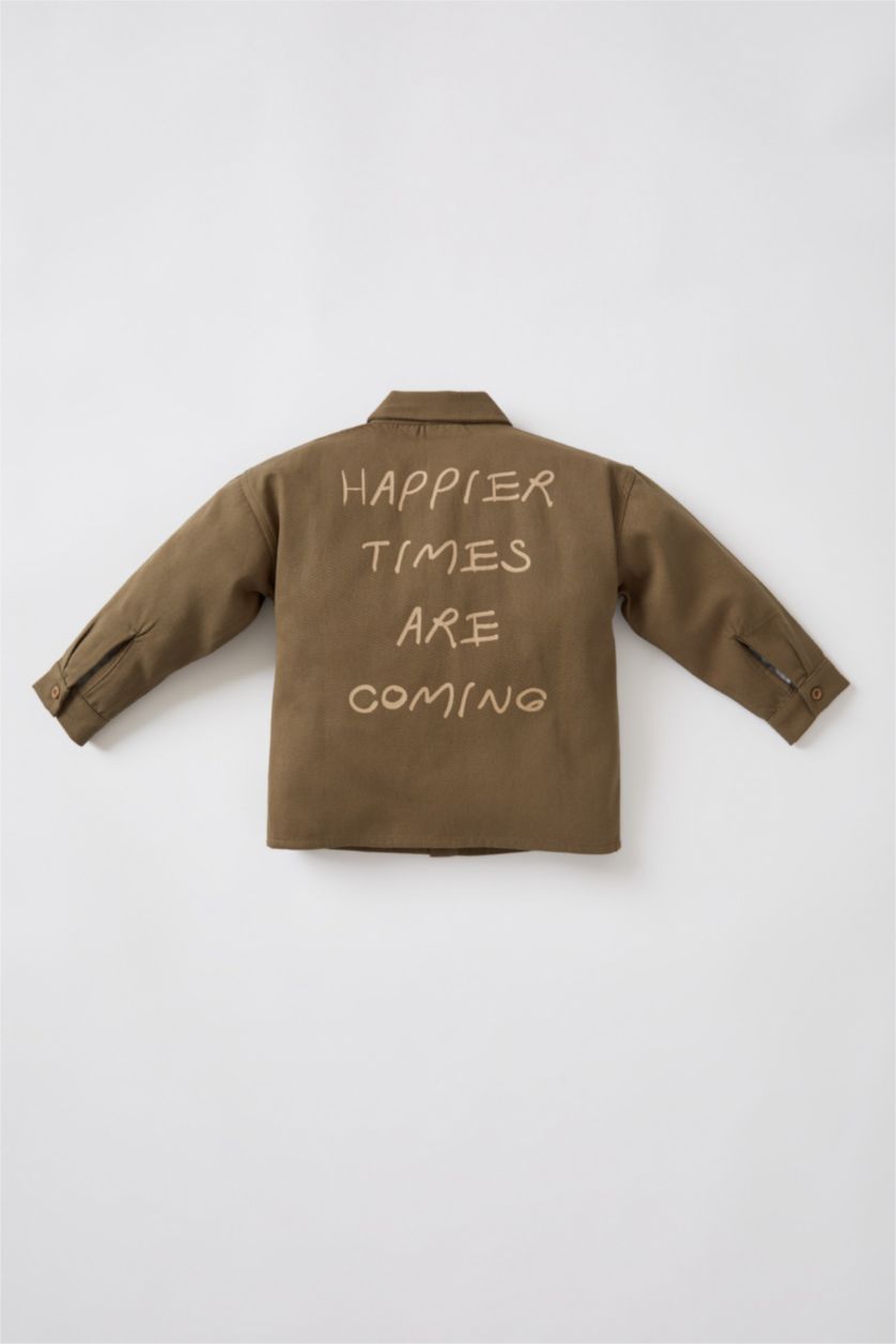 BÉBÉ GARÇON Kaki Clair Chemise manches longues en gabardine de coton imprimé dos bébé garçon