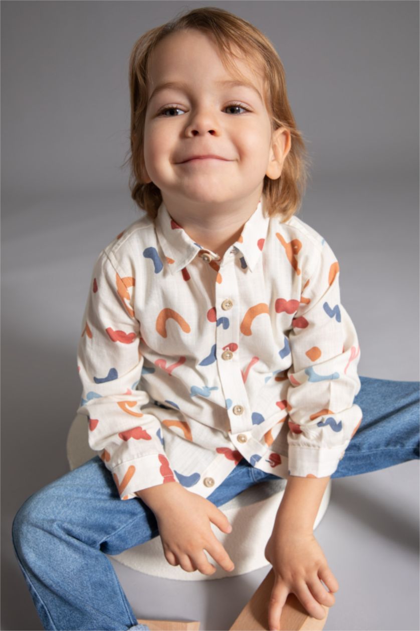 BÉBÉ GARÇON Écru Chemise en popeline de coton à manches longues et à motifs bébé garçon