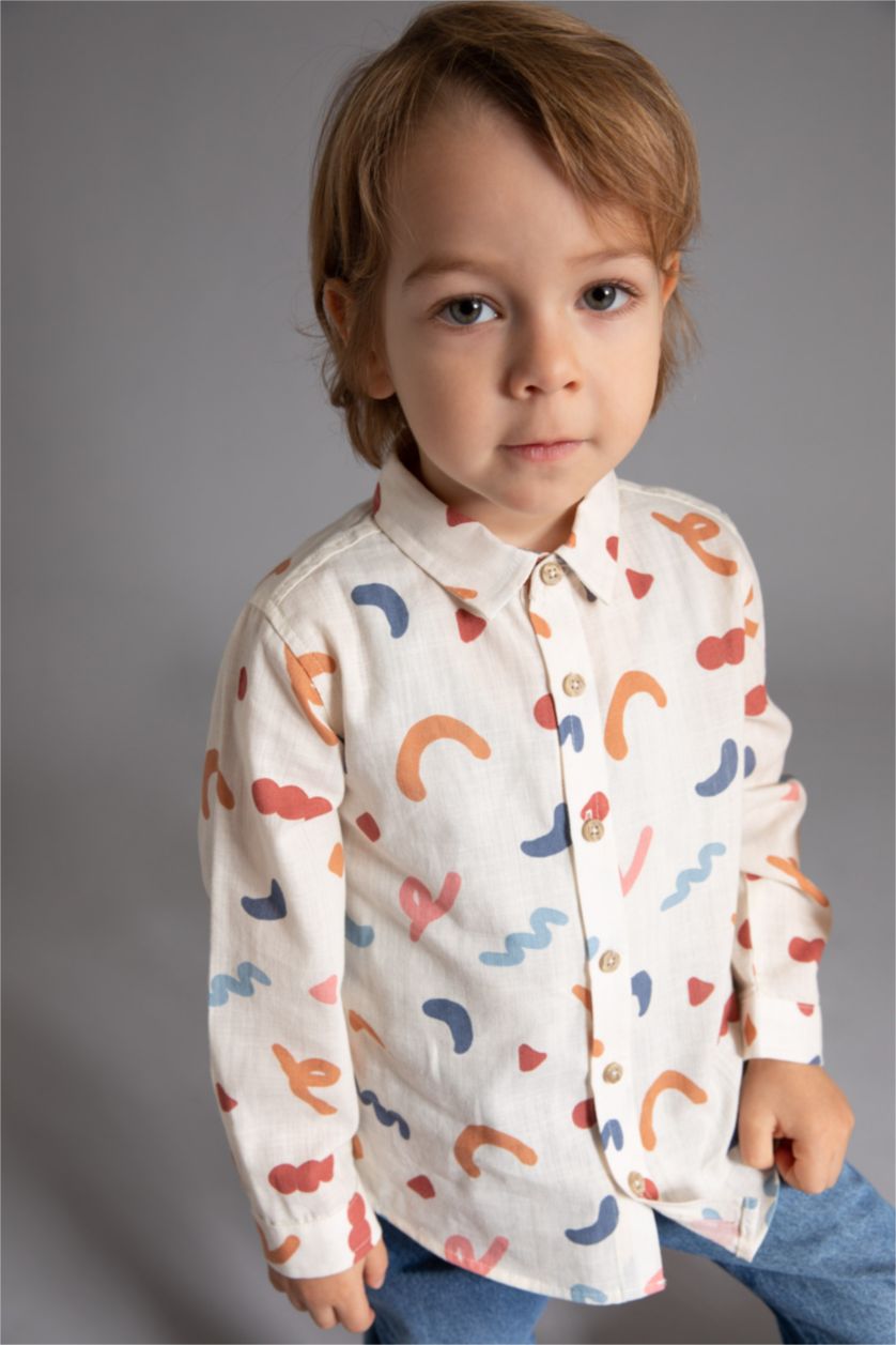 BÉBÉ GARÇON Écru Chemise en popeline de coton à manches longues et à motifs bébé garçon