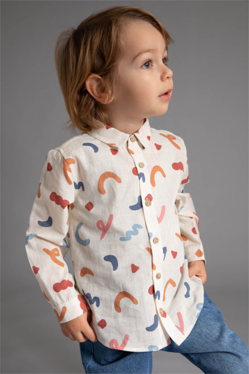 BÉBÉ GARÇON Écru Chemise en popeline de coton à manches longues et à motifs bébé garçon