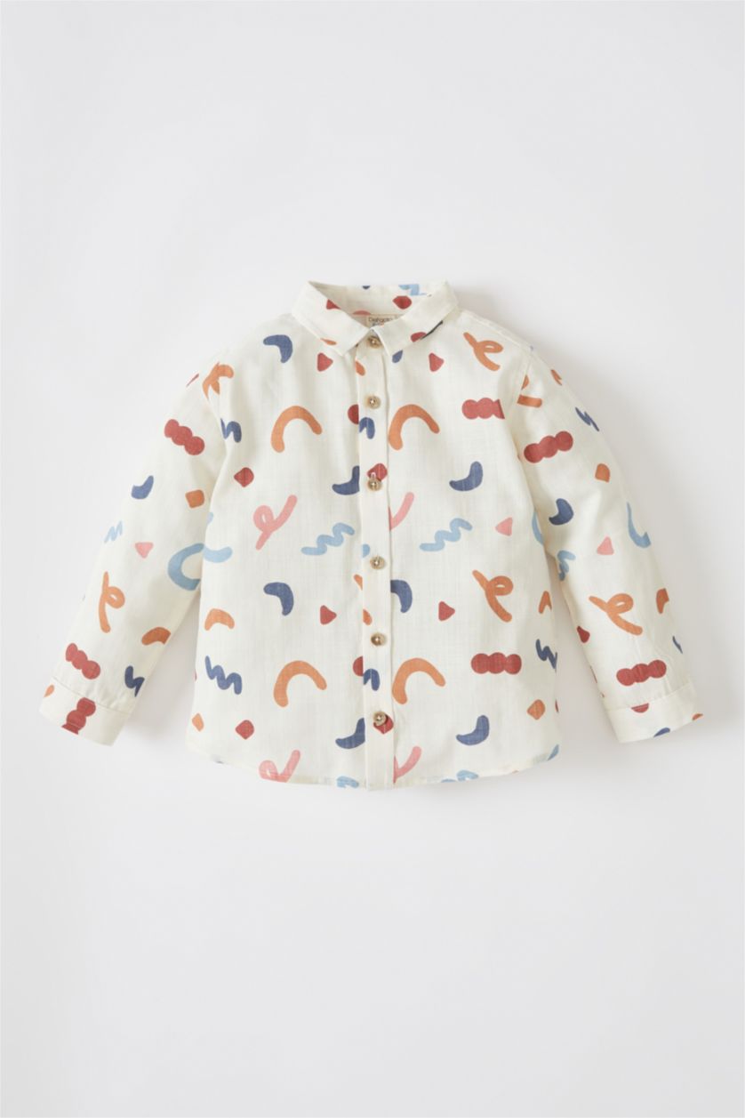 BÉBÉ GARÇON Écru Chemise en popeline de coton à manches longues et à motifs bébé garçon