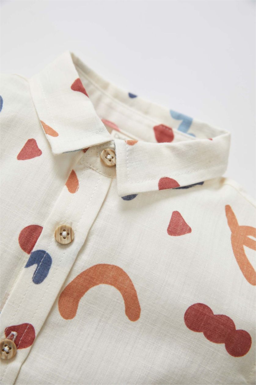 BÉBÉ GARÇON Écru Chemise en popeline de coton à manches longues et à motifs bébé garçon