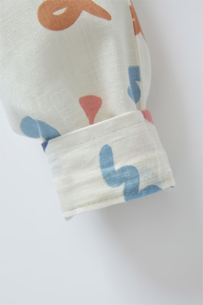 BÉBÉ GARÇON Écru Chemise en popeline de coton à manches longues et à motifs bébé garçon