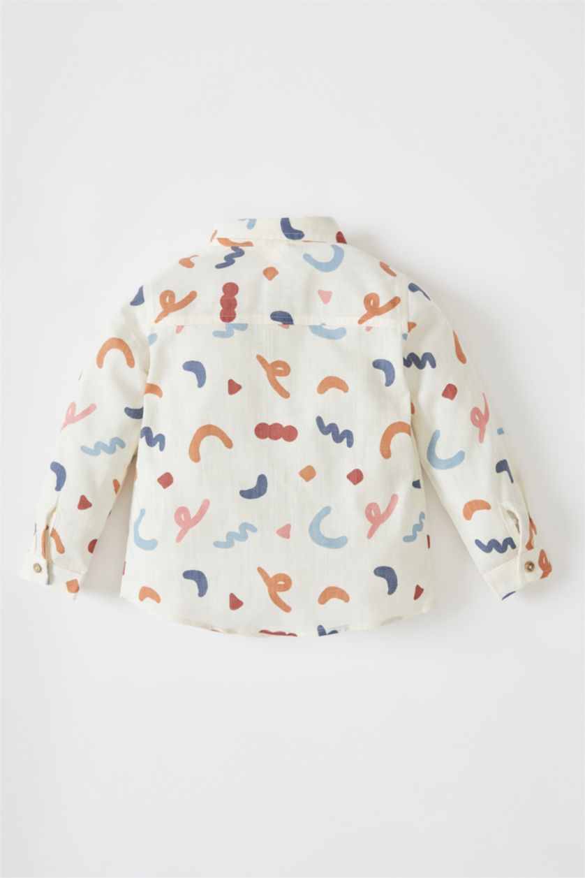 BÉBÉ GARÇON Écru Chemise en popeline de coton à manches longues et à motifs bébé garçon