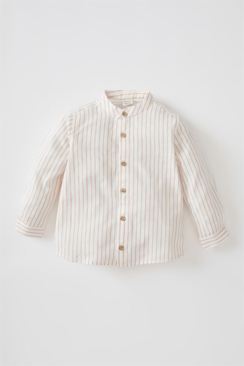 BÉBÉ GARÇON Beige Chemise en popeline de coton à manches longues et motif de lignes pour bébé garçon