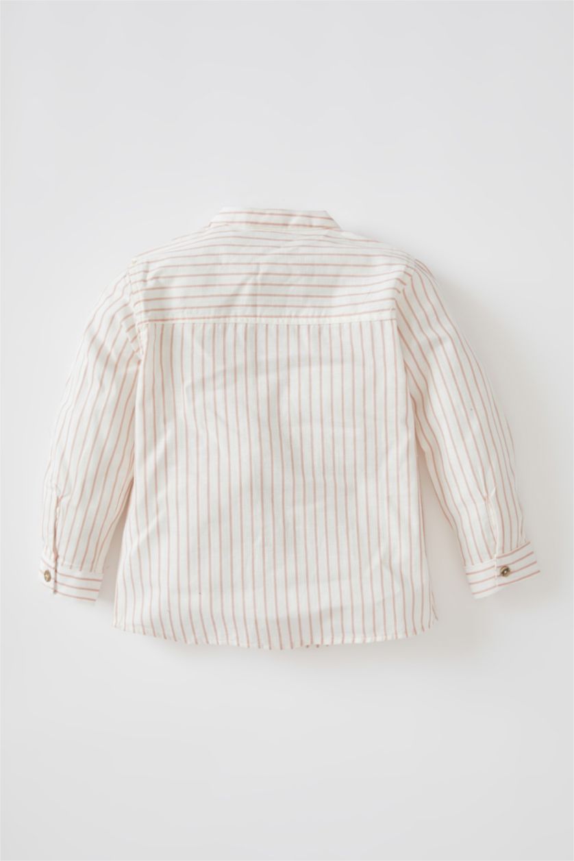 BÉBÉ GARÇON Beige Chemise en popeline de coton à manches longues et motif de lignes pour bébé garçon