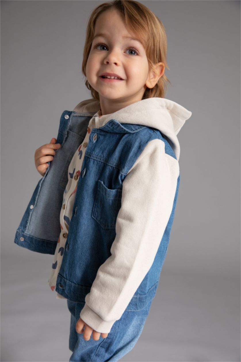 BÉBÉ GARÇON BLEU Clair Veste en jean imprimée à capuche bébé garçon