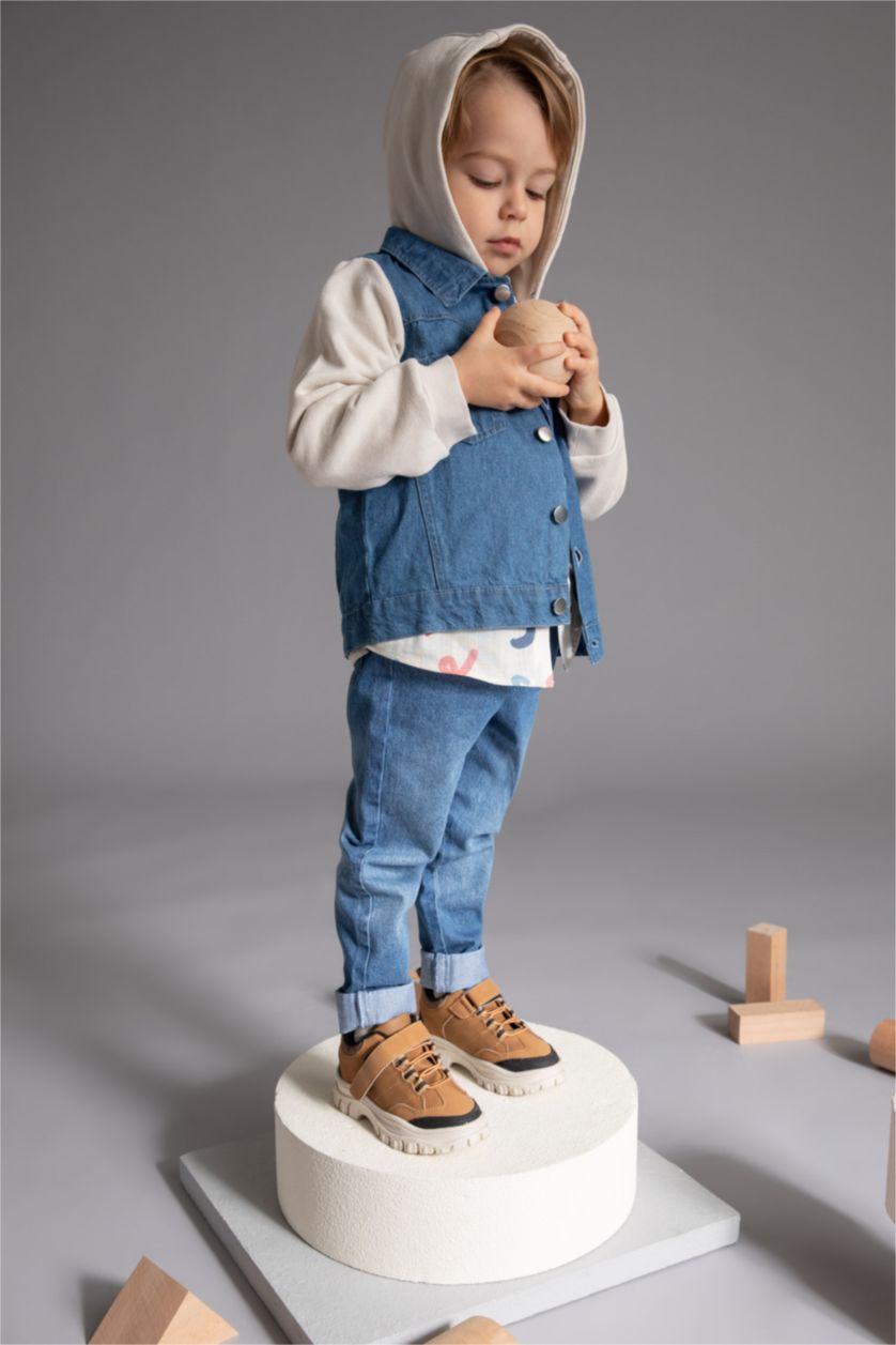 BÉBÉ GARÇON BLEU Clair Veste en jean imprimée à capuche bébé garçon