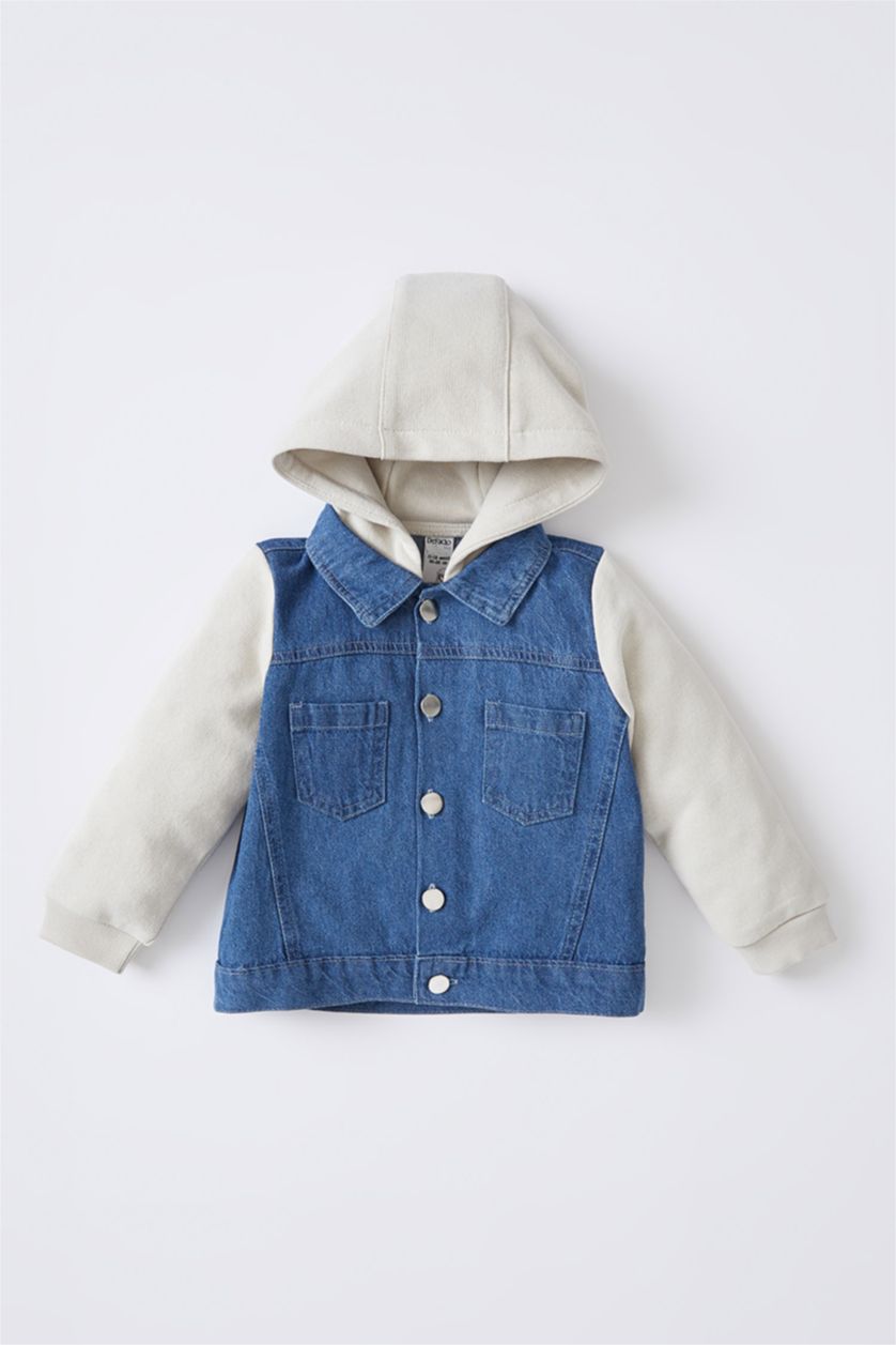 BÉBÉ GARÇON BLEU Clair Veste en jean imprimée à capuche bébé garçon
