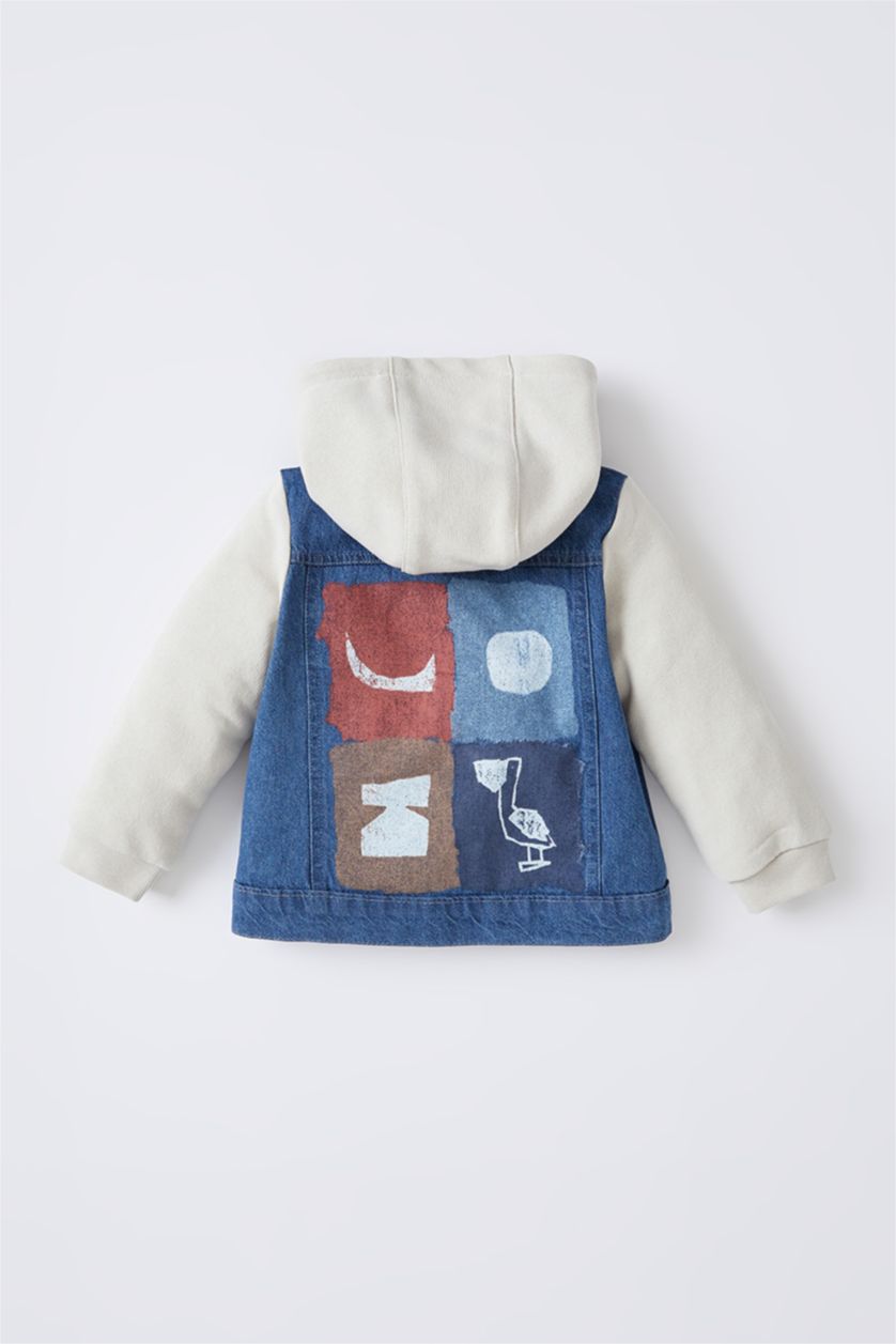 BÉBÉ GARÇON BLEU Clair Veste en jean imprimée à capuche bébé garçon
