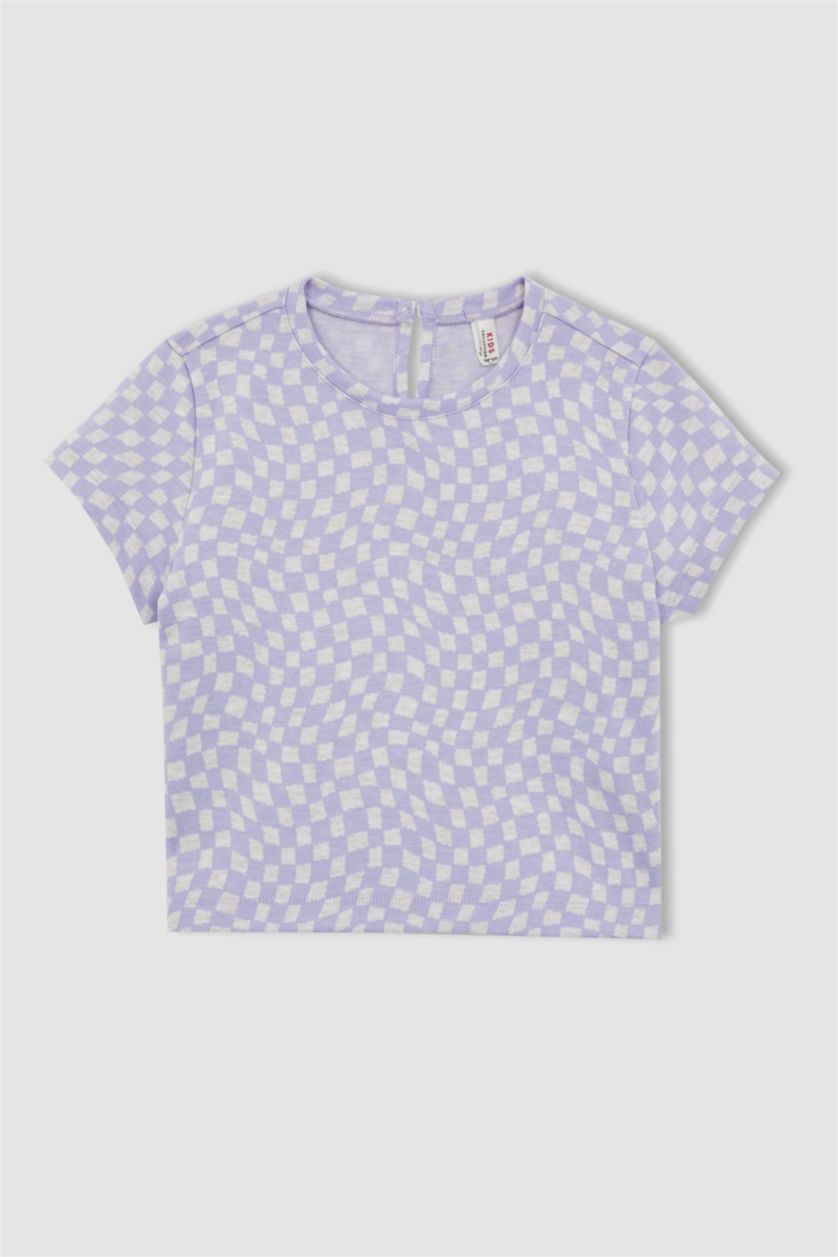 GIRLS & TEENS Lilac Girl Short Sleeve Checkers Print T-Shirt & Skirt