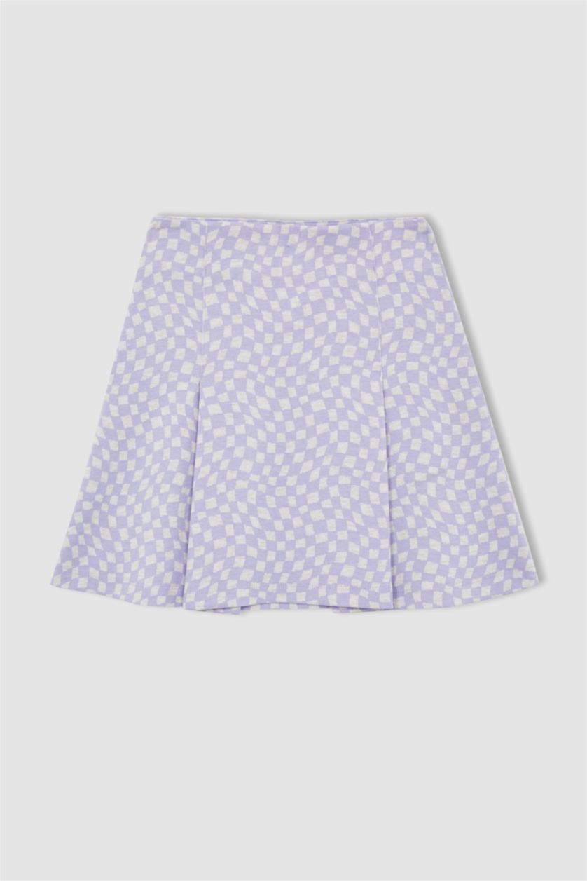 GIRLS & TEENS Lilac Girl Short Sleeve Checkers Print T-Shirt & Skirt