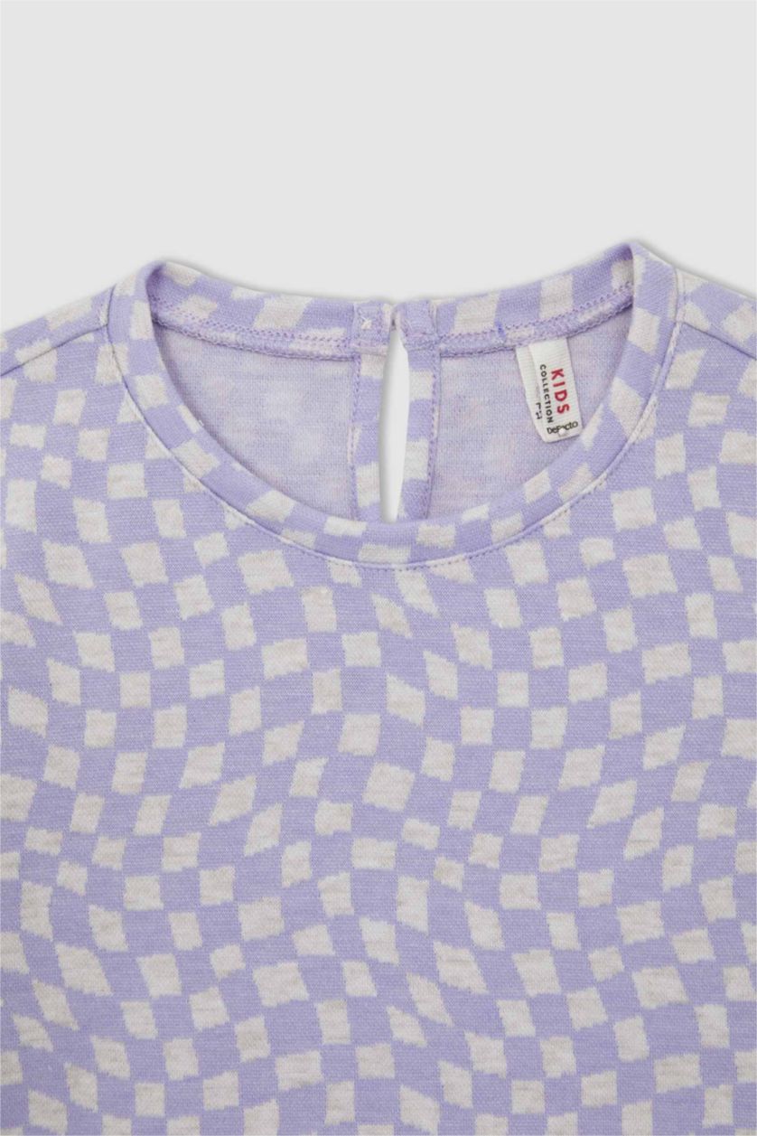 GIRLS & TEENS Lilac Girl Short Sleeve Checkers Print T-Shirt & Skirt