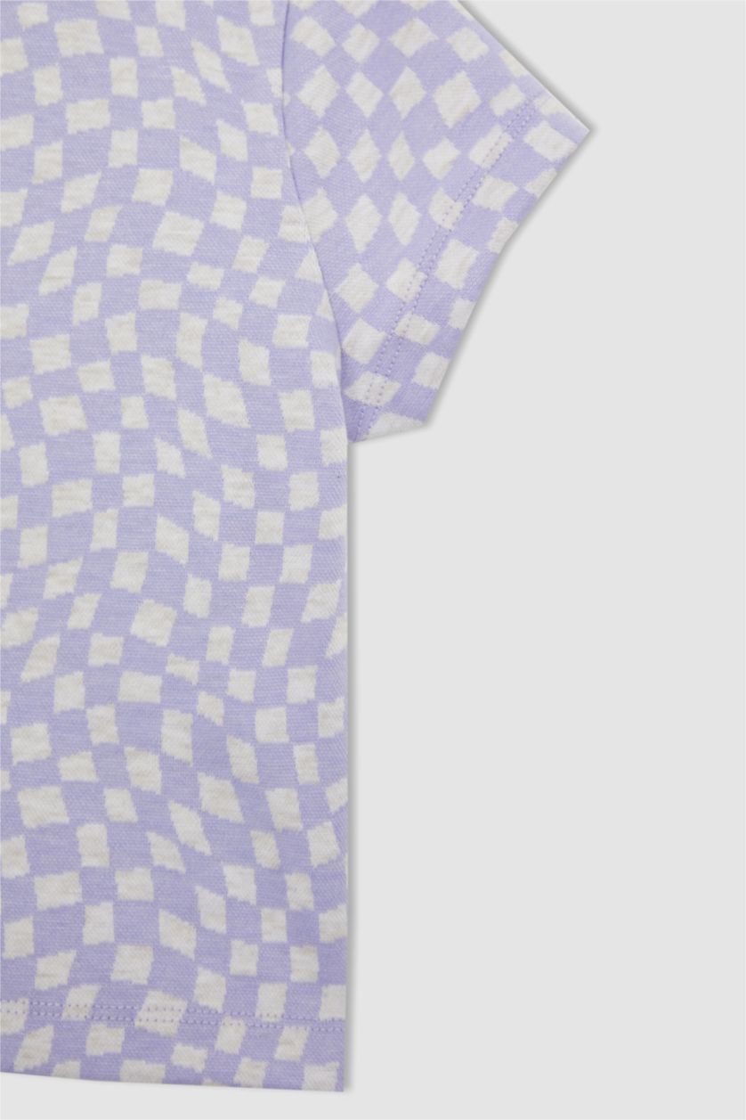 GIRLS & TEENS Lilac Girl Short Sleeve Checkers Print T-Shirt & Skirt