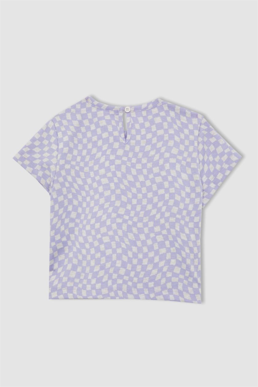 GIRLS & TEENS Lilac Girl Short Sleeve Checkers Print T-Shirt & Skirt