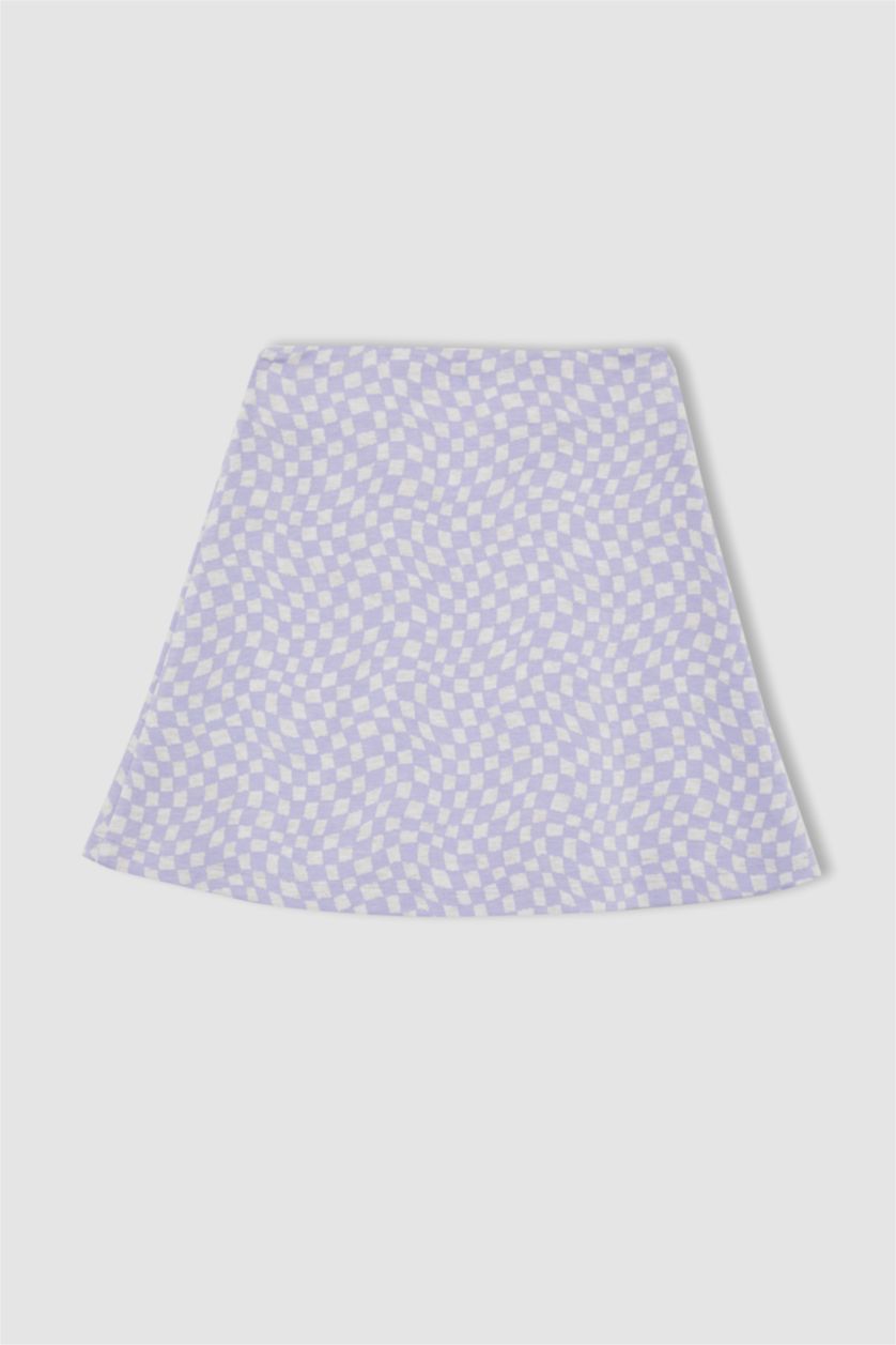 GIRLS & TEENS Lilac Girl Short Sleeve Checkers Print T-Shirt & Skirt